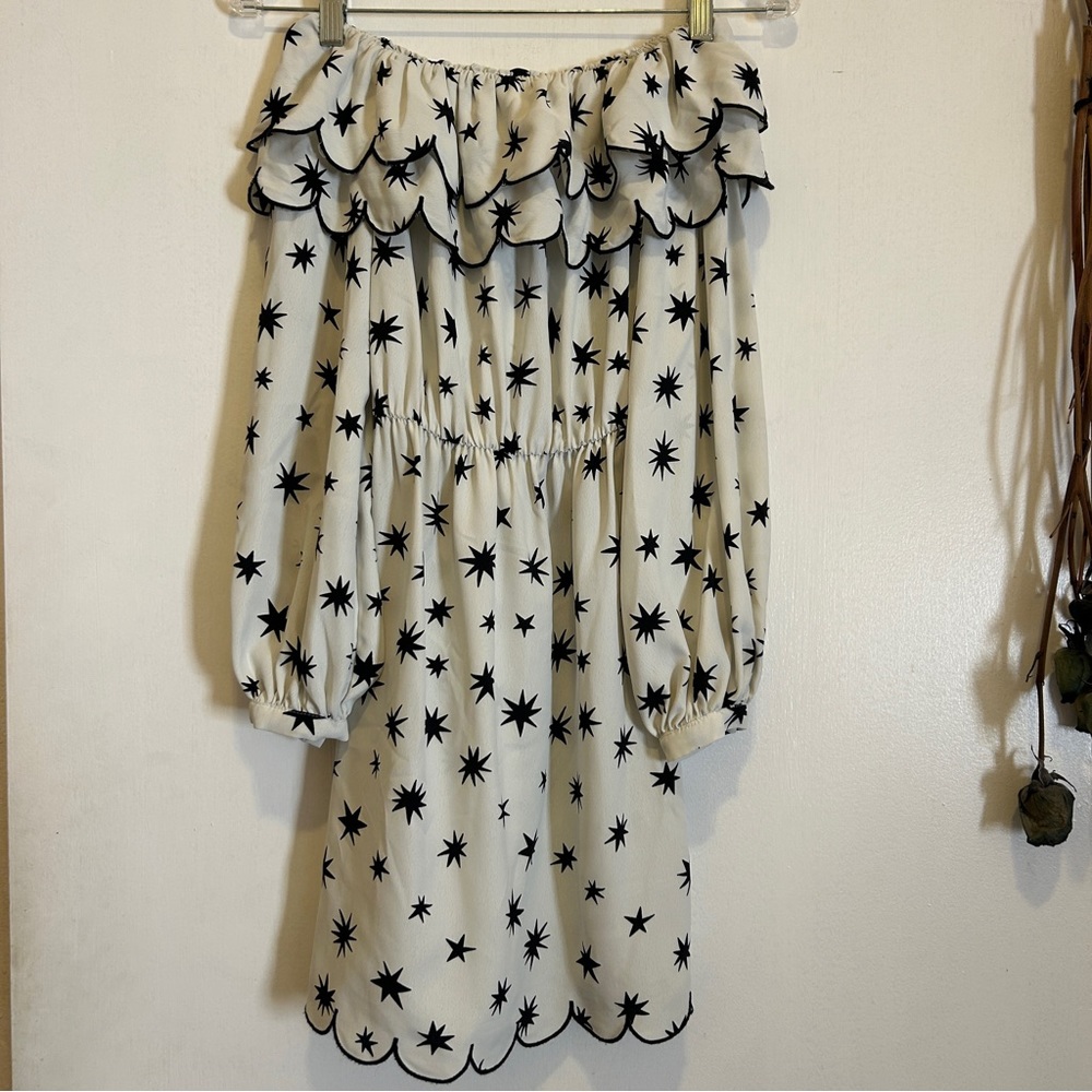 Topshop off the shoulder scalloped star print dress